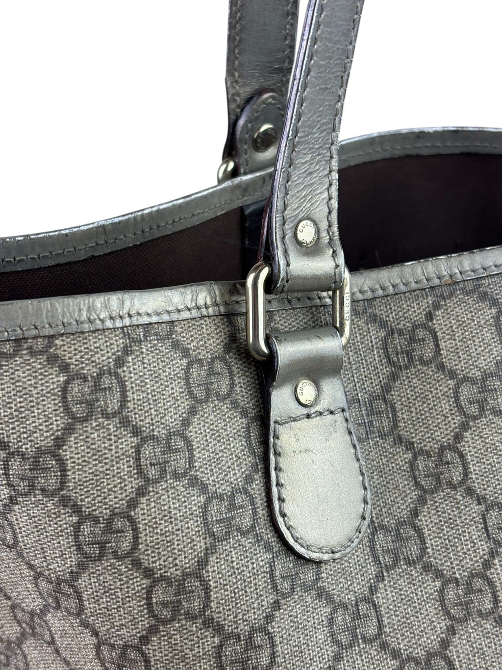 Gucci Beige/Grey Leather Canvas GG Joy Tote Bag