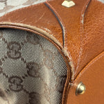 Gucci GG Brown Leather Trim Canvas Monogram Tote Bag