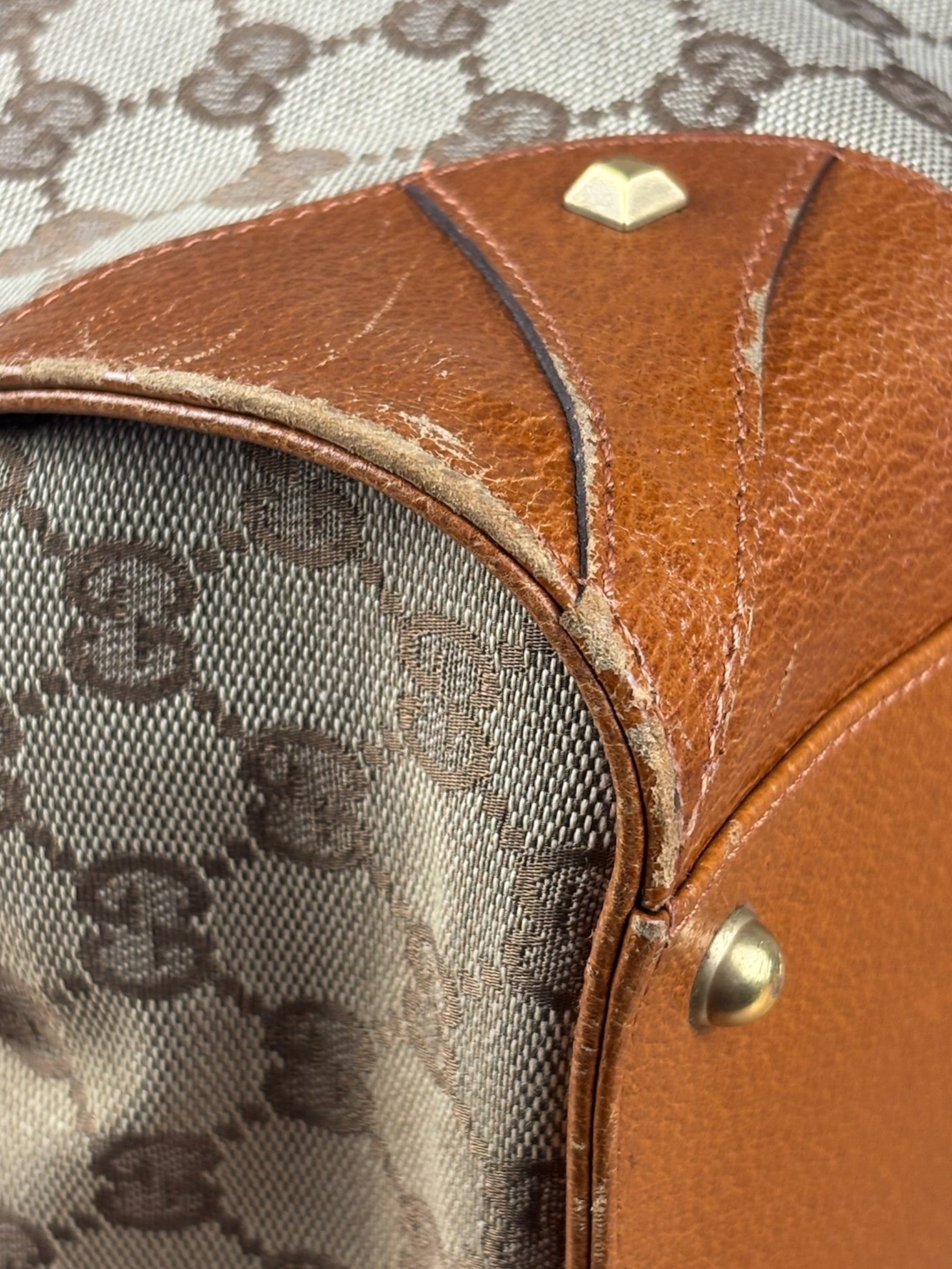 Gucci GG Brown Leather Trim Canvas Monogram Tote Bag