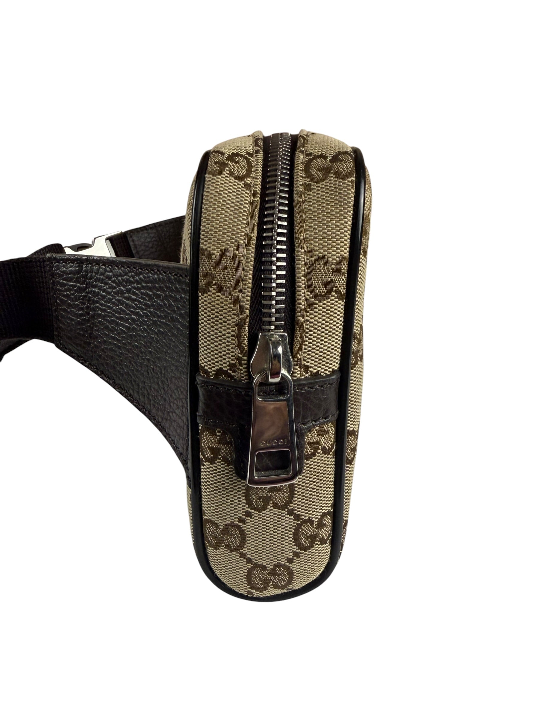 Gucci Brown Leather Trim GG Canvas Belt Bag