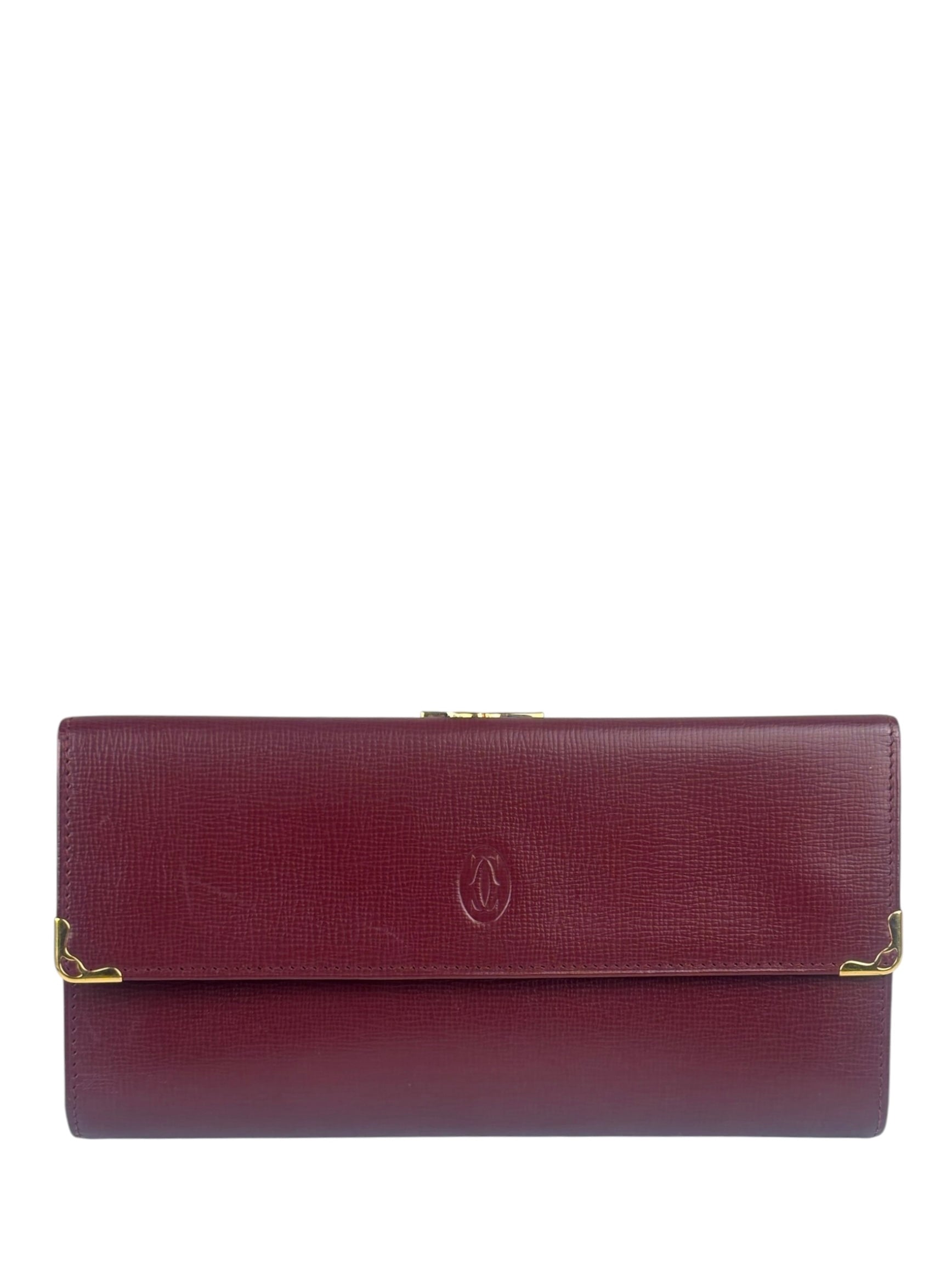 Cartier Burgundy Leather Trifold Long Wallet