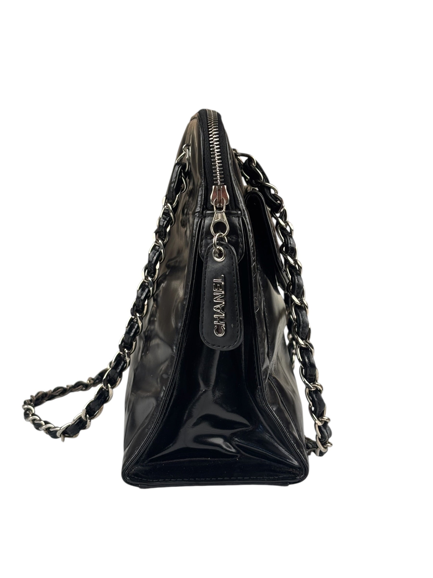 Chanel Vintage Black Patent Leather Envelope Chain Shoulder Bag 1998