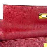 Hermes Kelly 32 Courchevel Rouge Vif Gold Handbag 1997