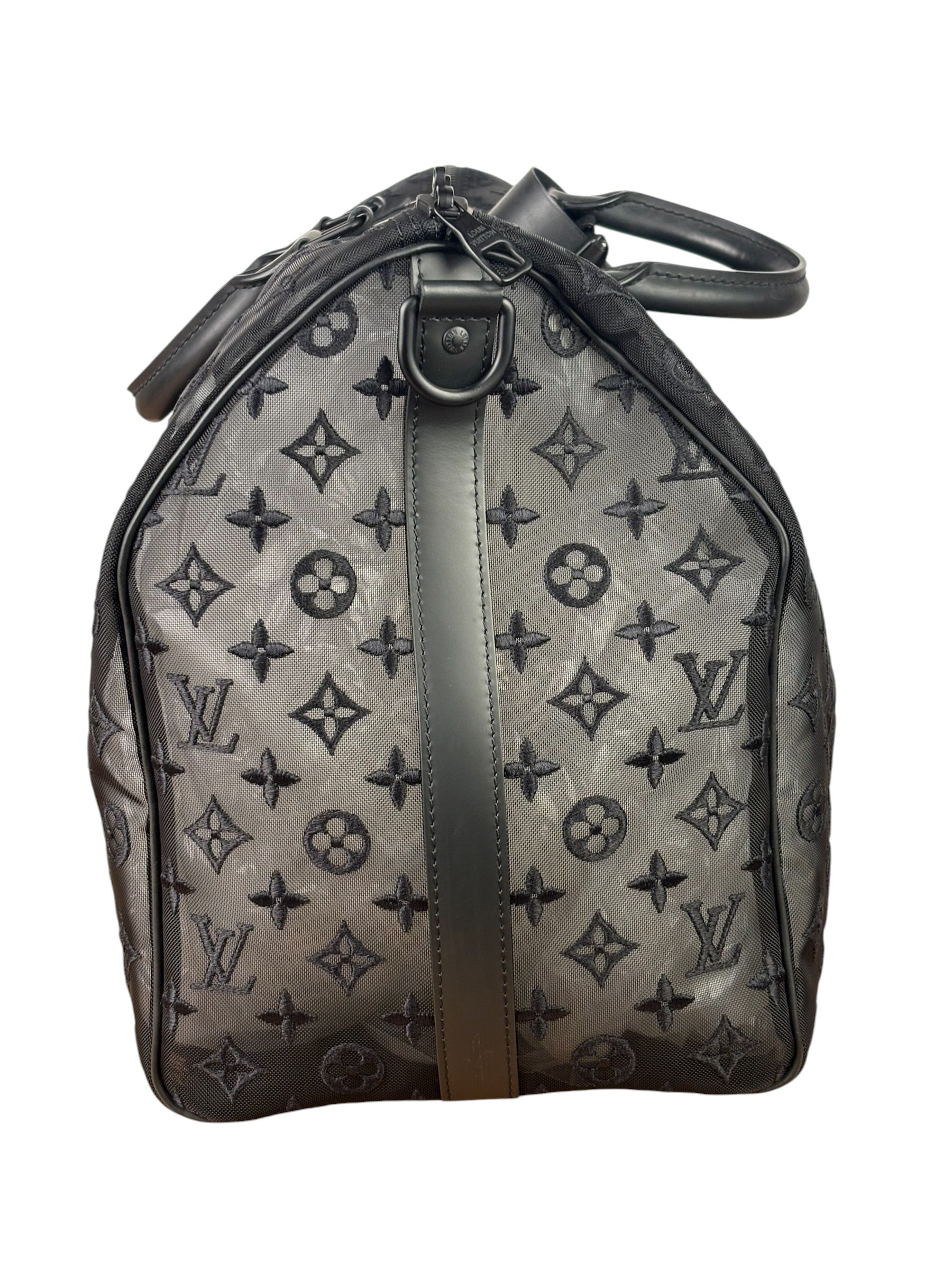 Louis Vuitton x Virgil Abloh Black Leather Trim Monogram Keepall 50