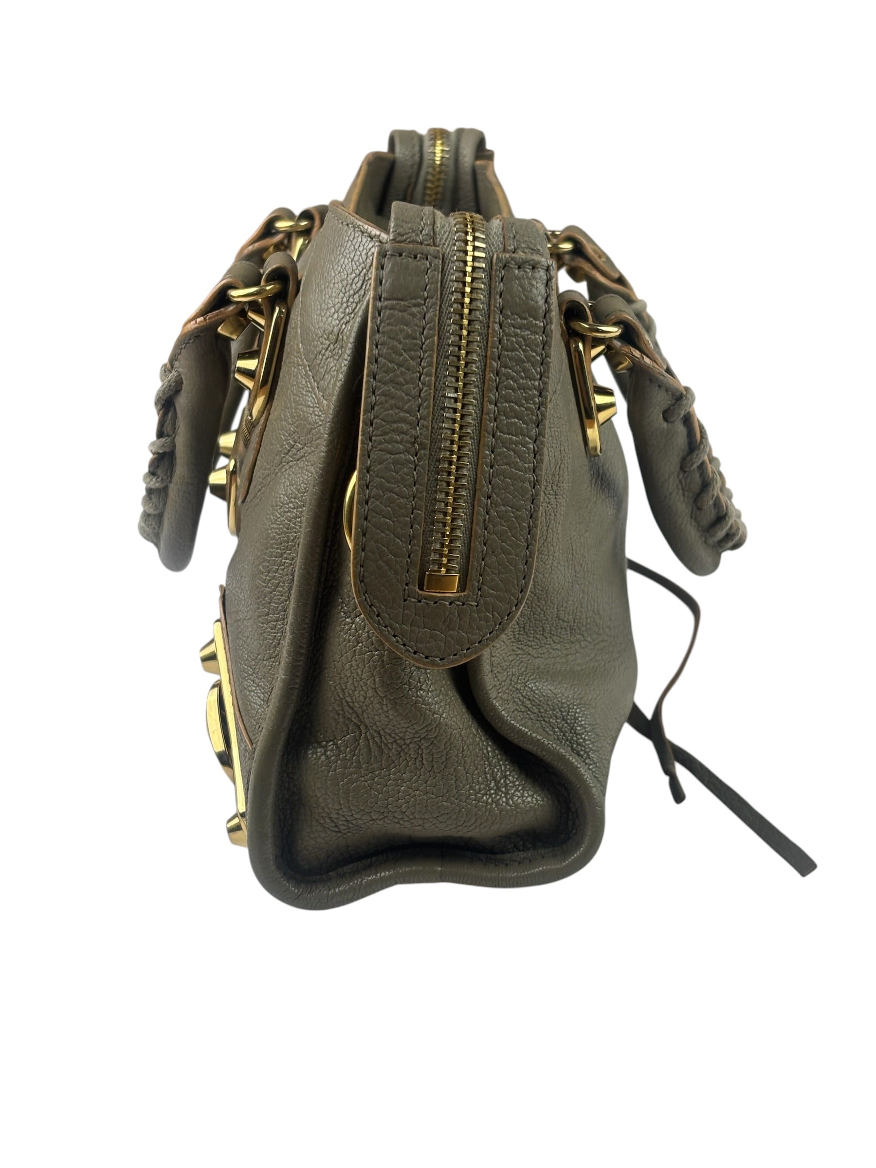 Balenciaga Gris Taupe Leather Mini Metallic Edge City Two-Way Bag