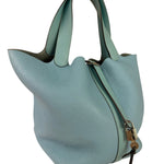 Hermes Blue Leather Picotin Lock 18 Bucket Bag