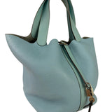 Hermes Blue Leather Picotin Lock 18 Bucket Bag