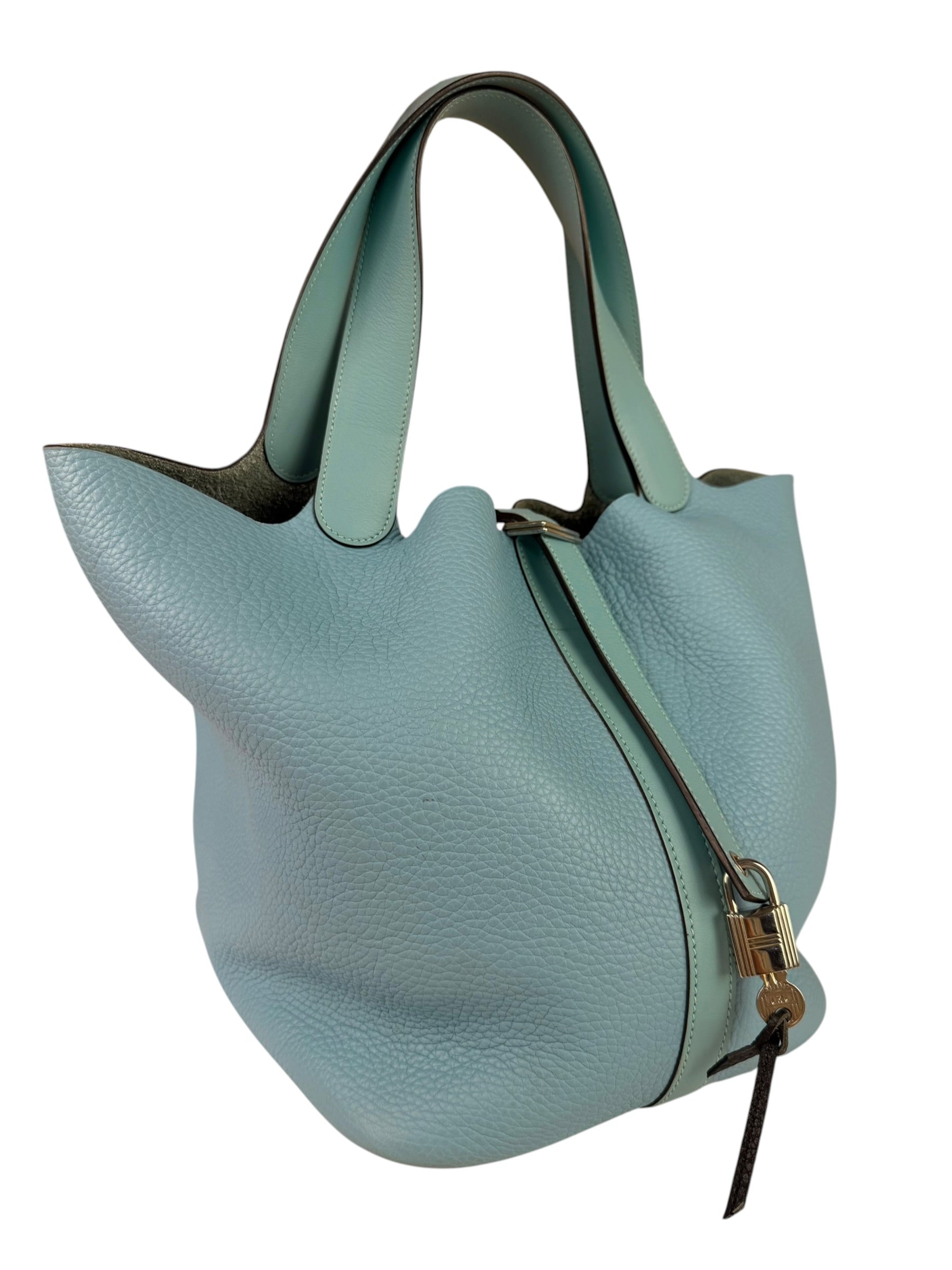 Hermes Blue Leather Picotin Lock 18 Bucket Bag