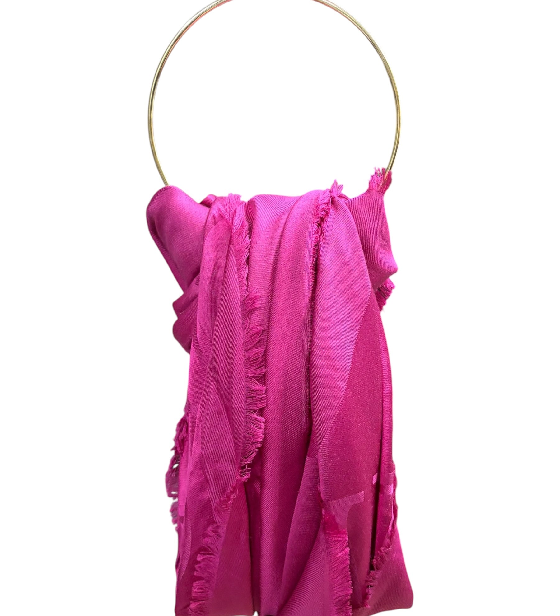 Valentino Magenta Garavani Monogram Jacquard Fringe Scarf Shawl