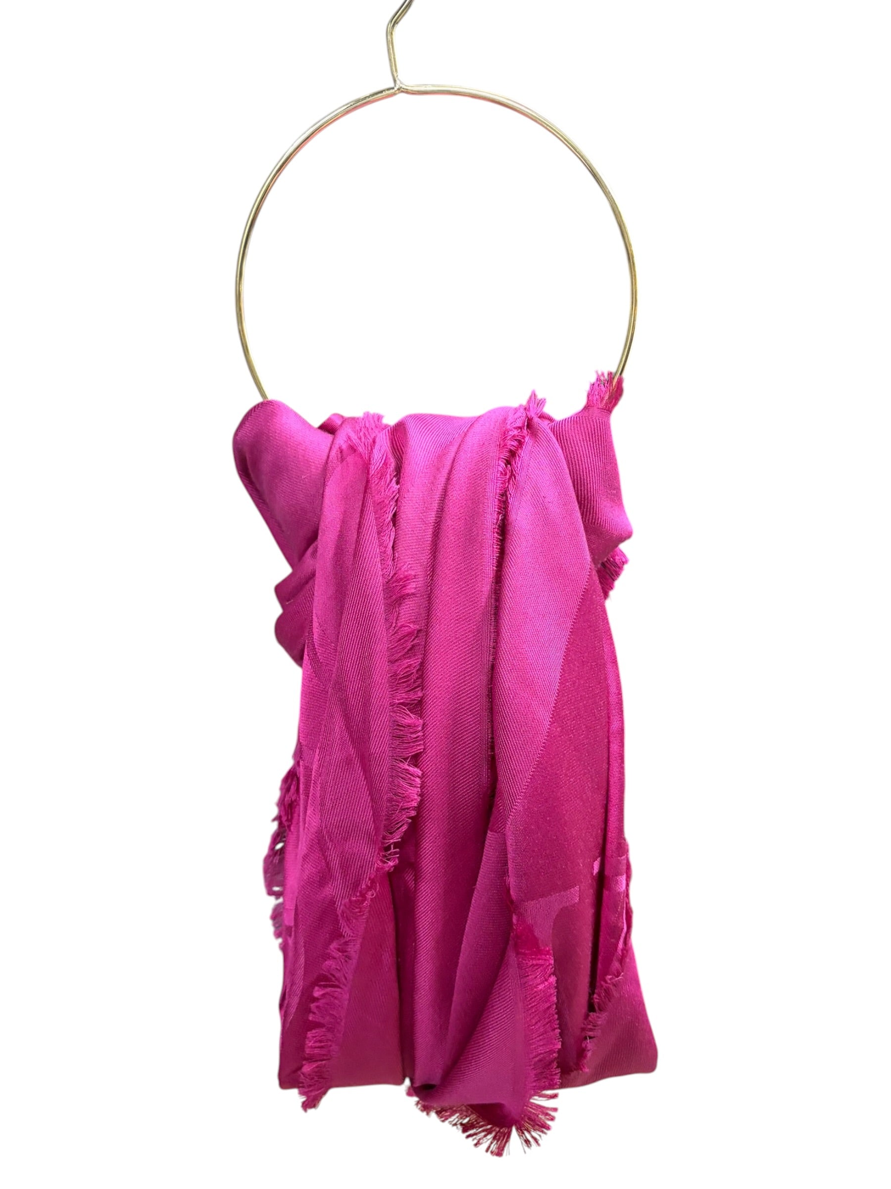 Valentino Magenta Garavani Monogram Jacquard Fringe Scarf Shawl