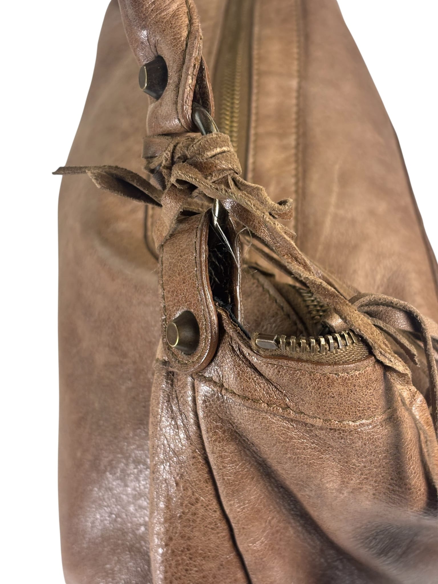 Balenciaga Brown Lambskin Day Moto Hobo Bag