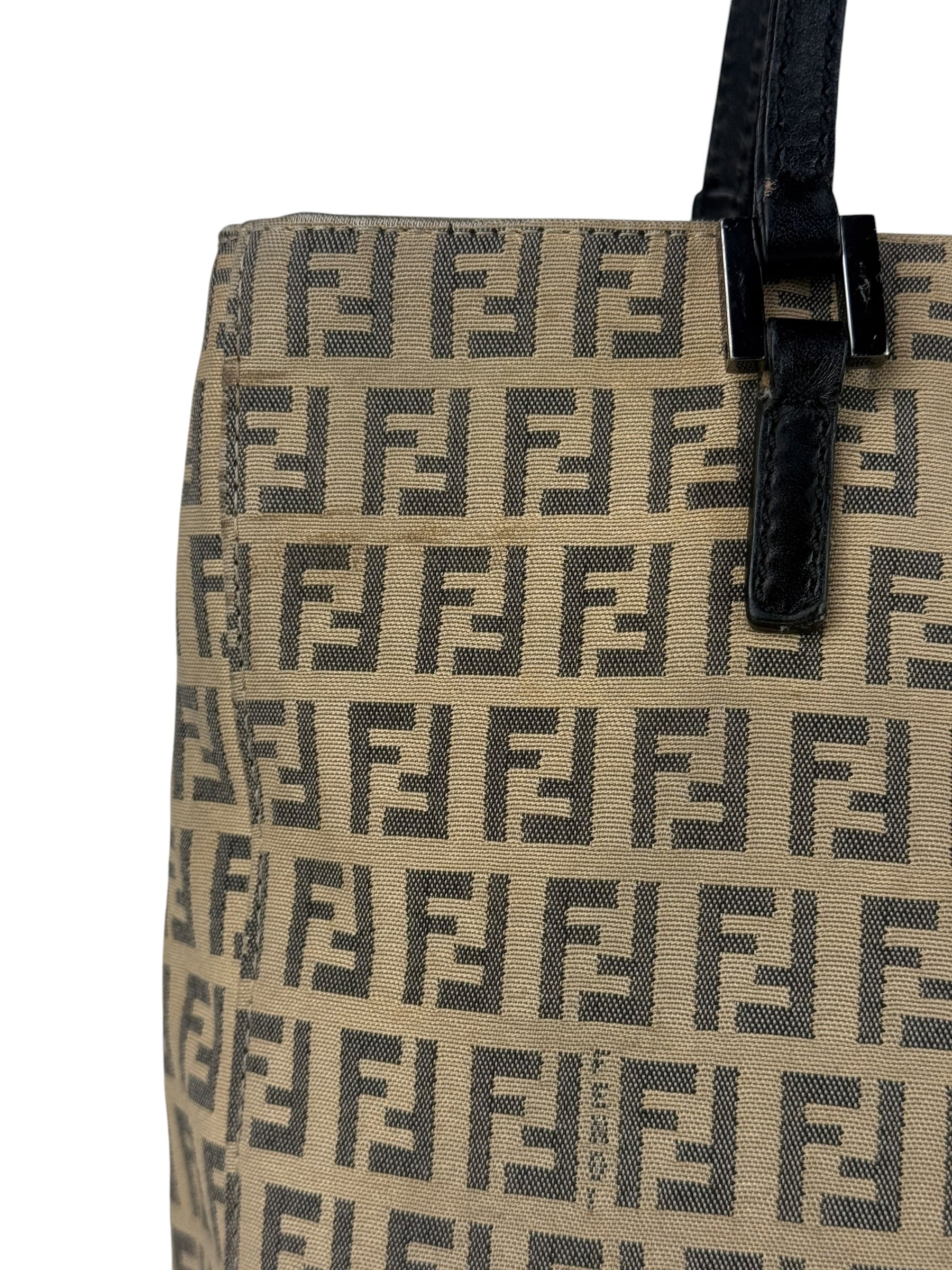 Fendi FF Beige Canvas Double Pocket Tote Bag