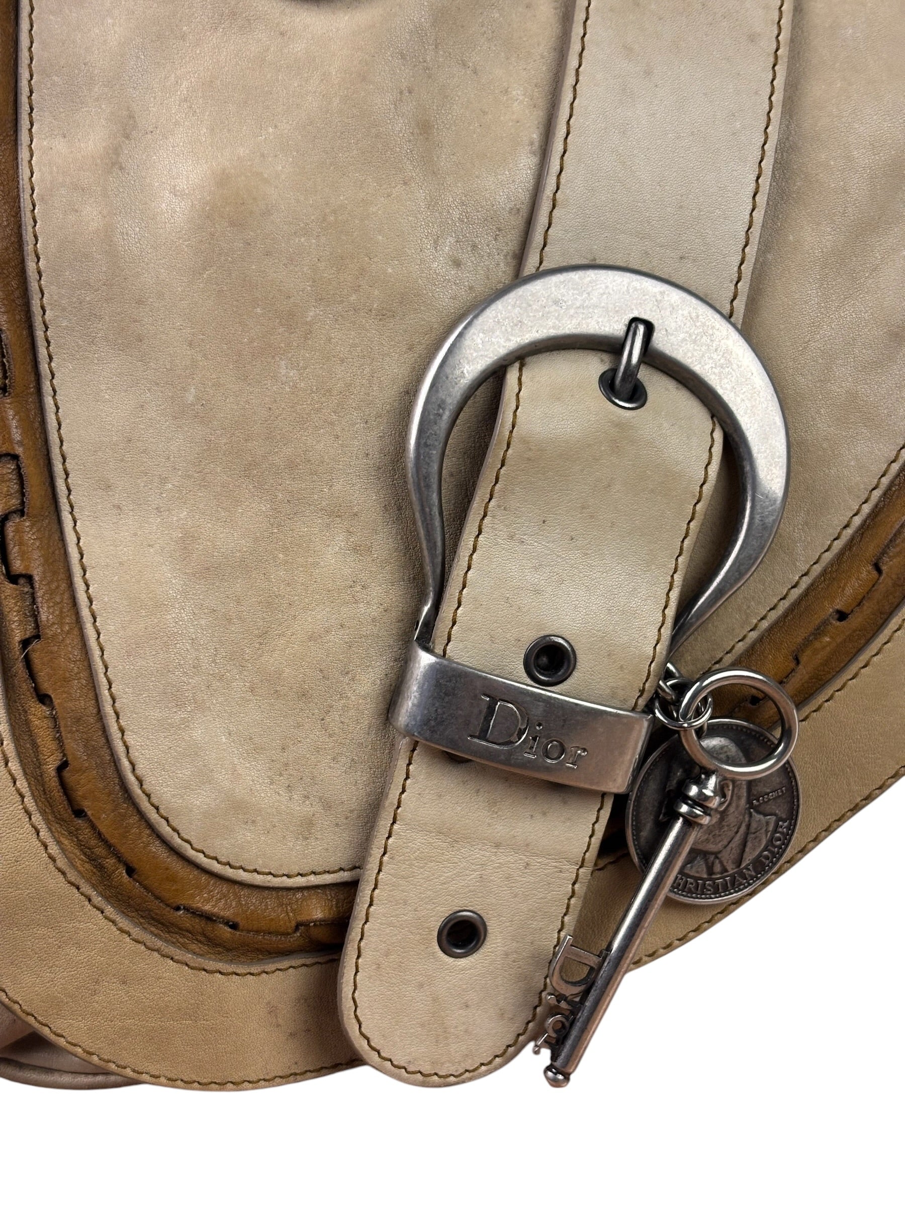 Christian Dior Beige Large Gaucho Double Saddle Shoulder Bag