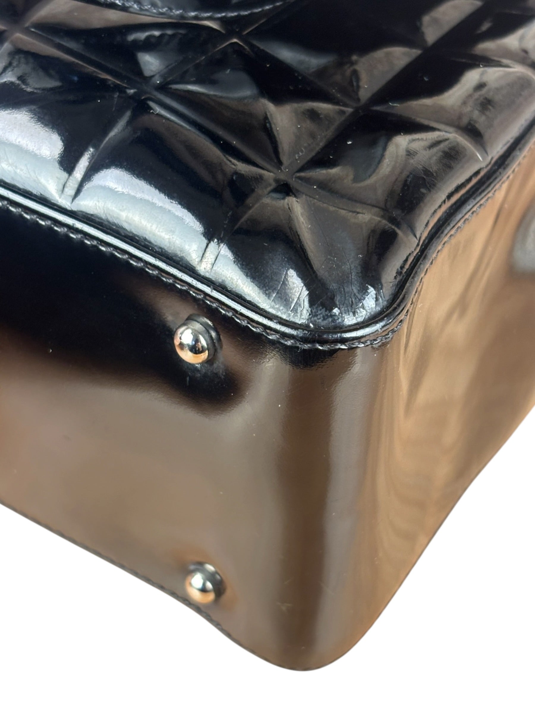 Chanel Vintage Black Patent Leather Chocolate Bar Tote Bag 2002