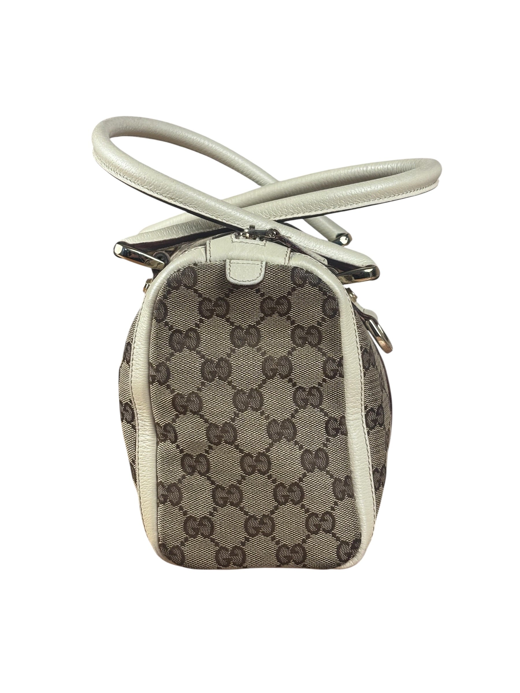 Gucci Bicolor Leather Trim Canvas GG Monogram Shoulder Bag