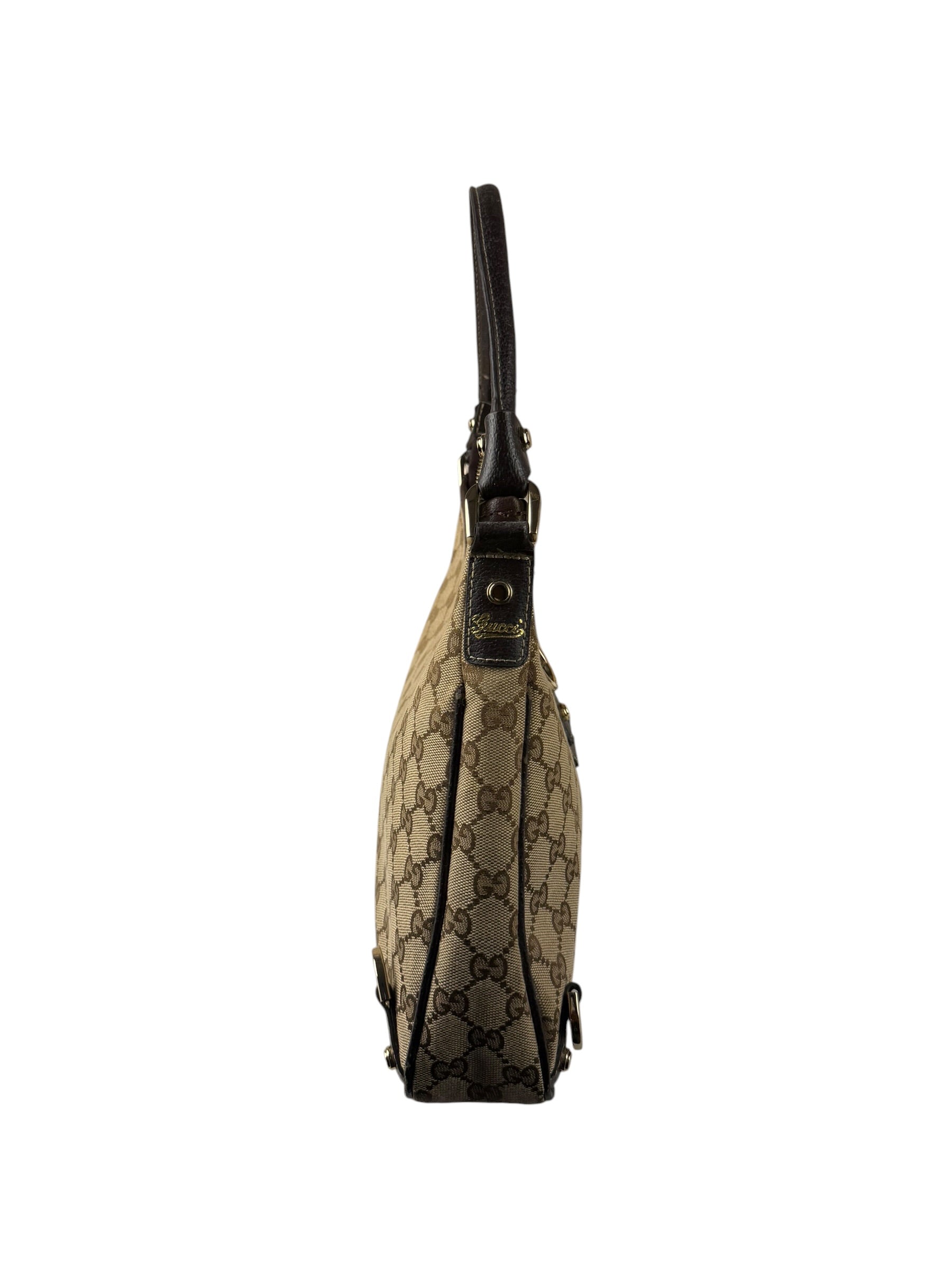 Gucci Brown Leather Trim Abbey D Ring Shoulder Bag