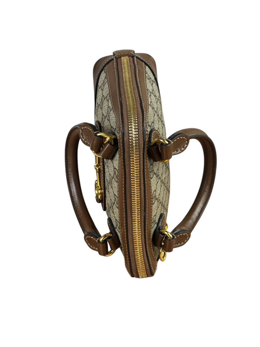 Gucci Brown Leather GG Horsebit Small Top Handle Bag 1955