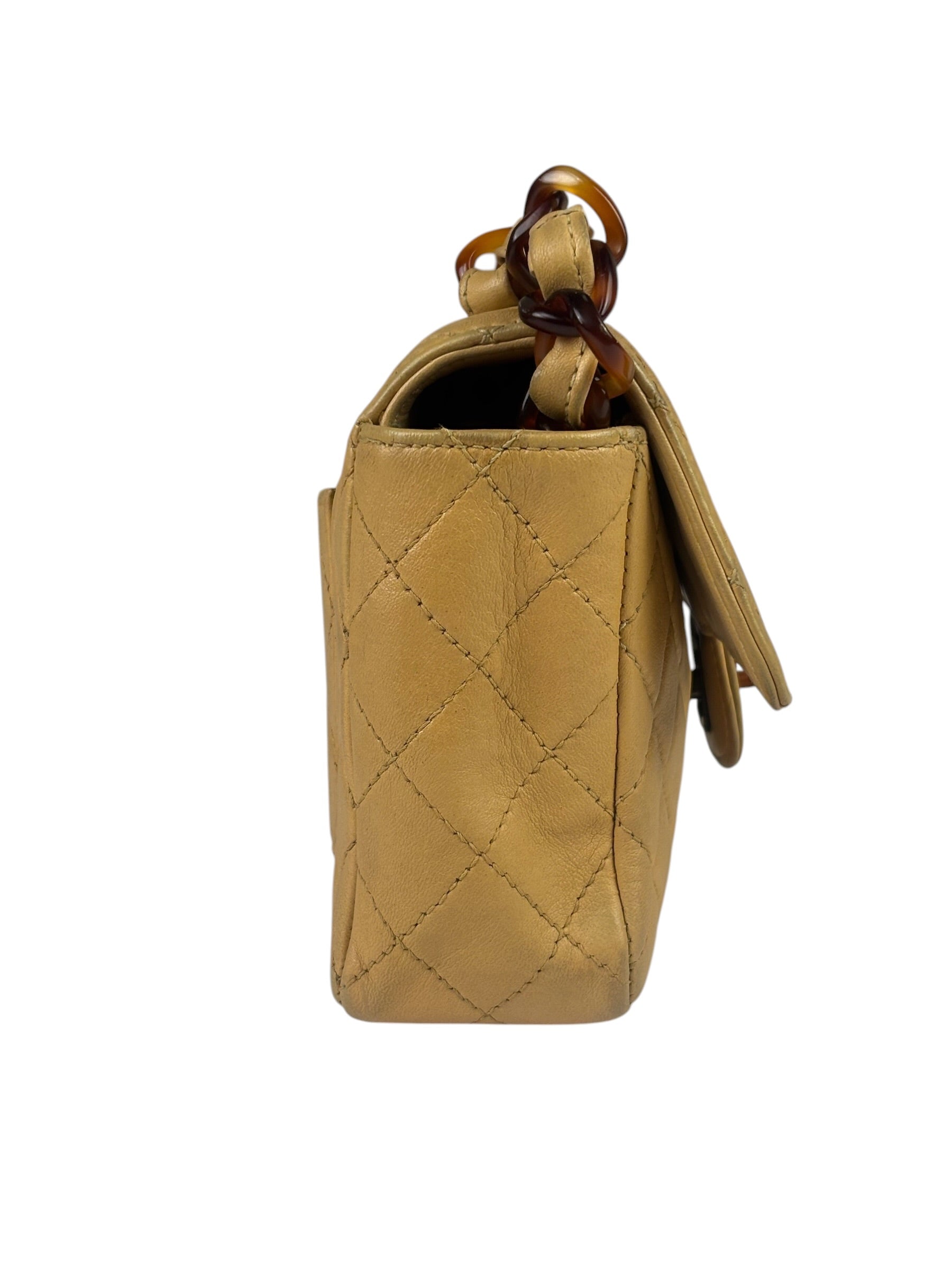 Chanel Beige Quilted Lambskin Tortoiseshell Chain Flap 1996