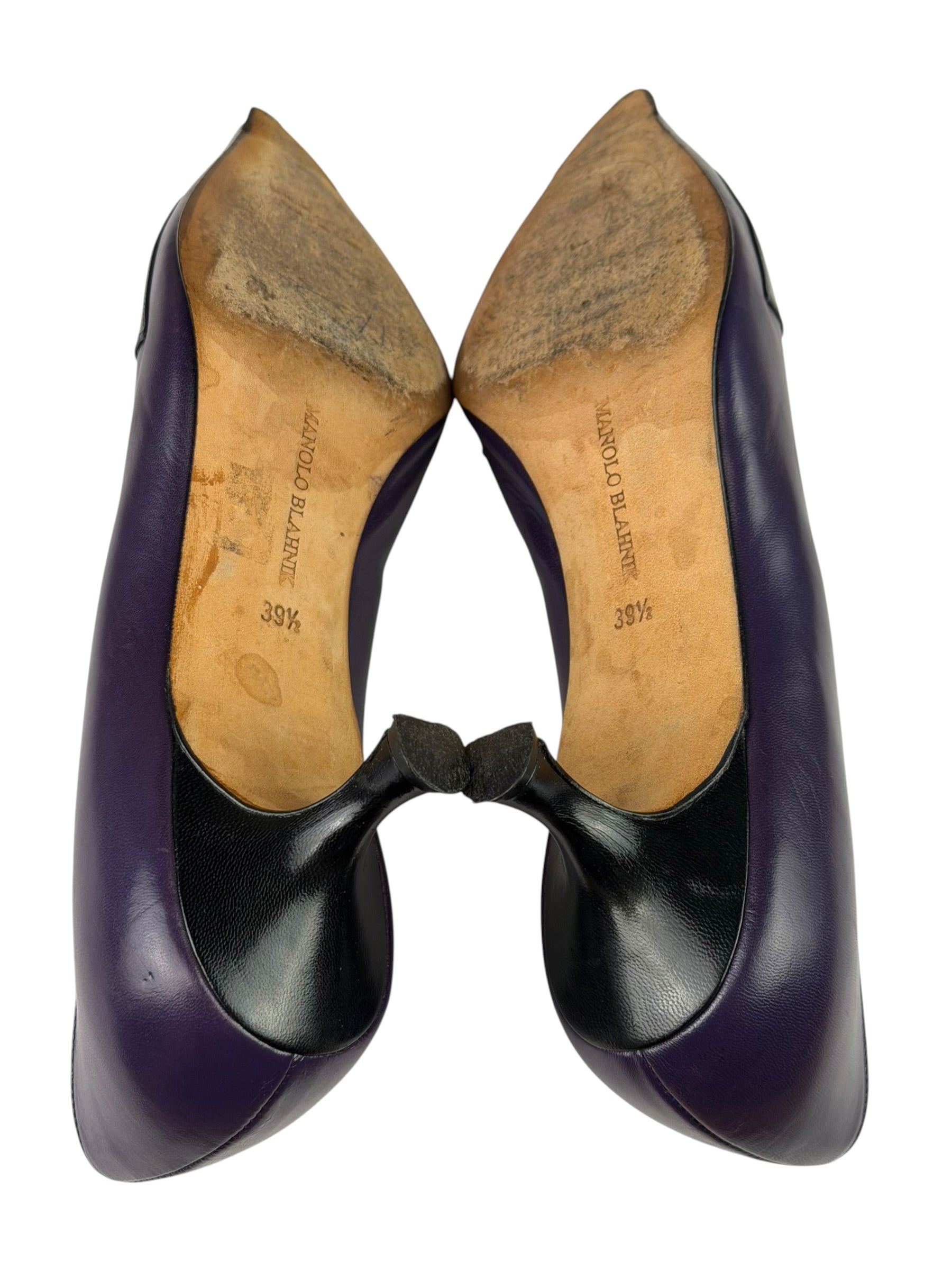 Manolo Blahnik Purple/Black Bow Kitten Heels