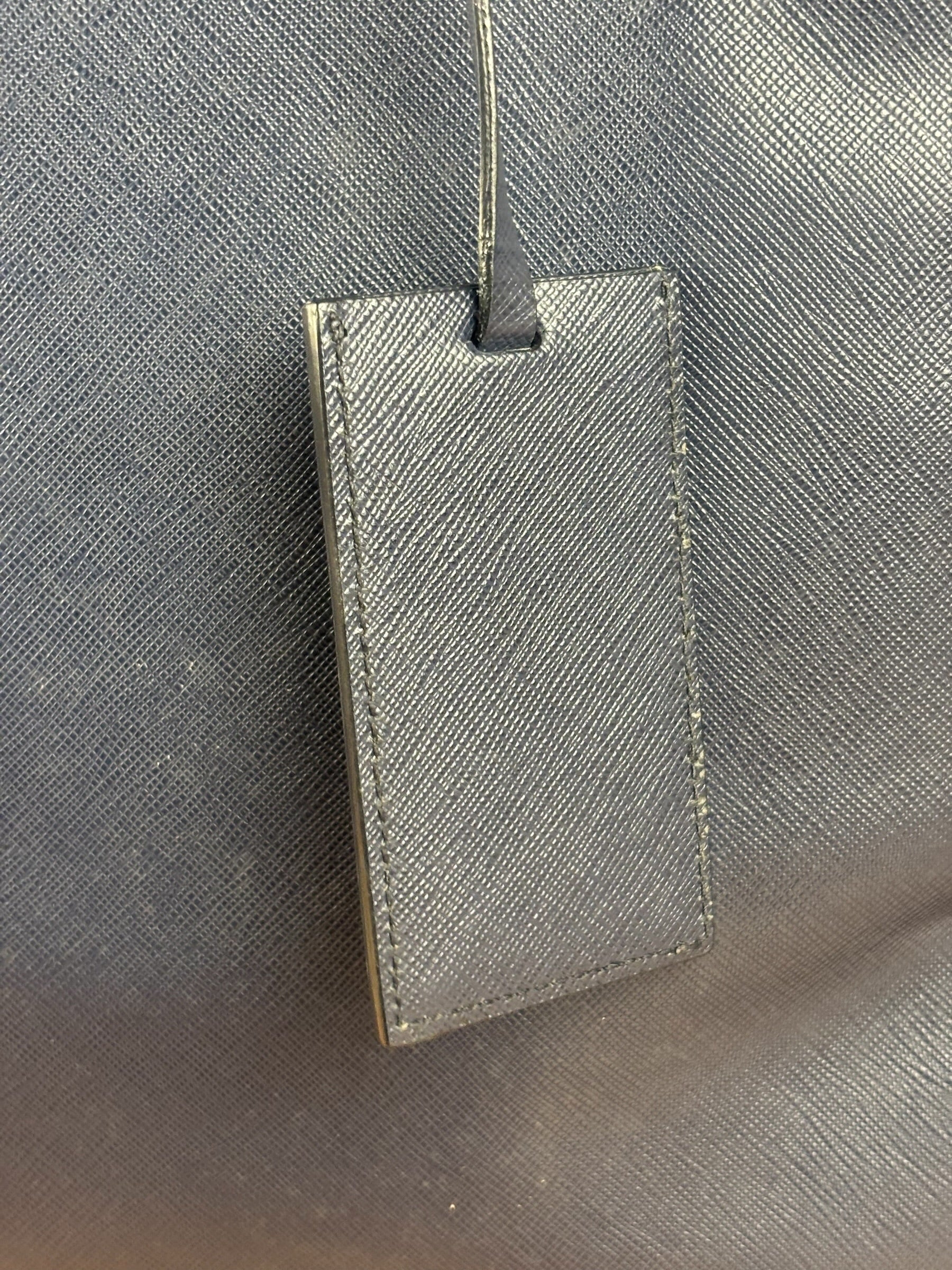 Prada Navy Blue Saffiano Leather Vertical Tote Bag