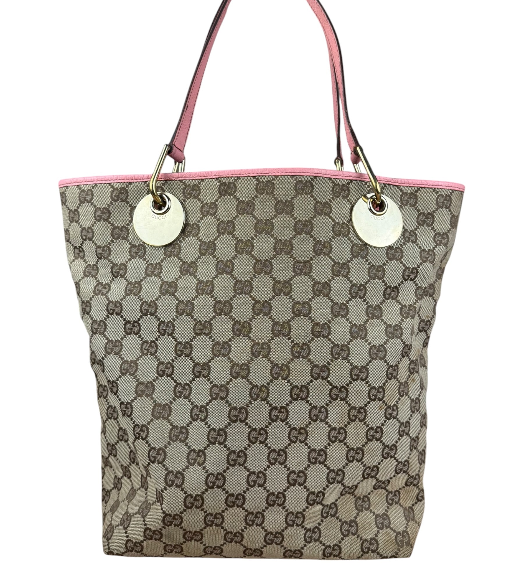 Gucci GG Pink Leather Canvas Eclipse Tote Bag