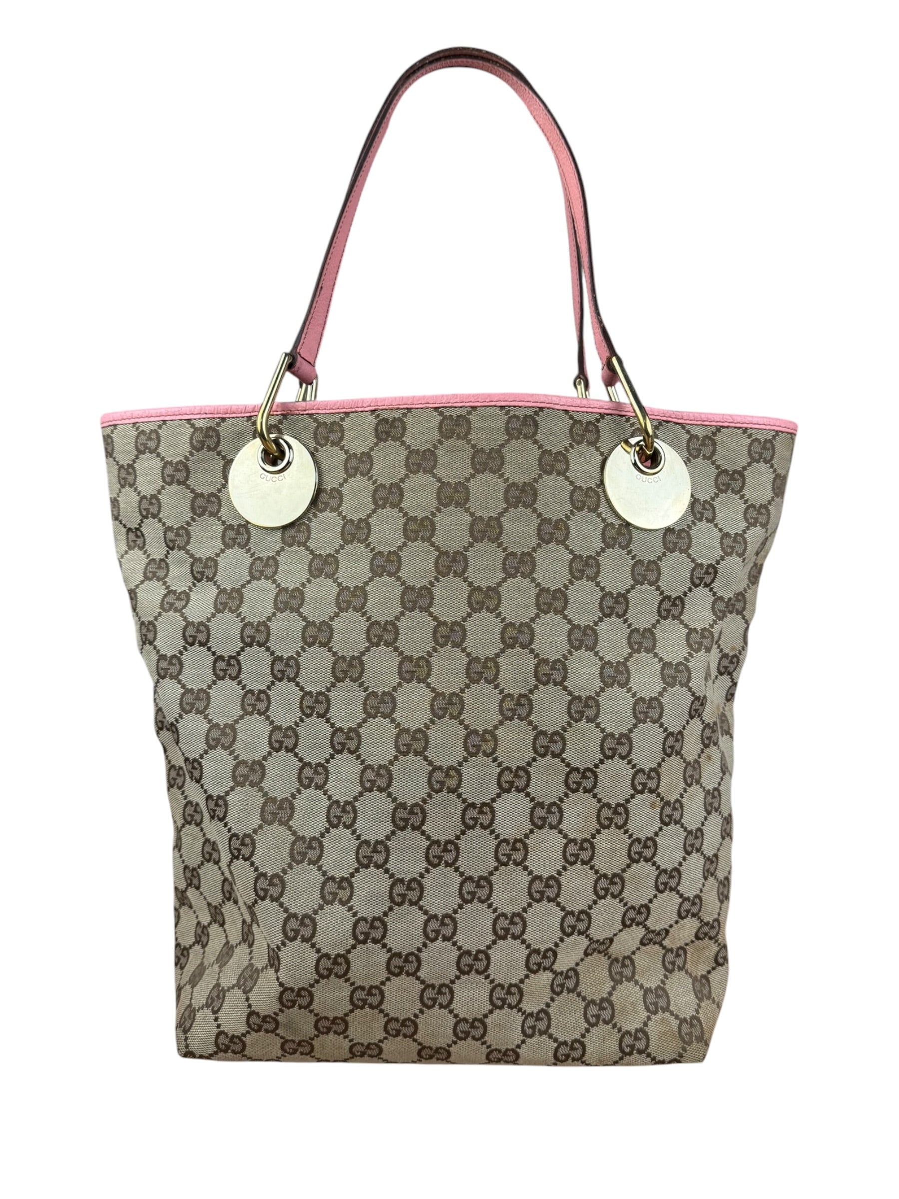 Gucci GG Pink Leather Canvas Eclipse Tote Bag