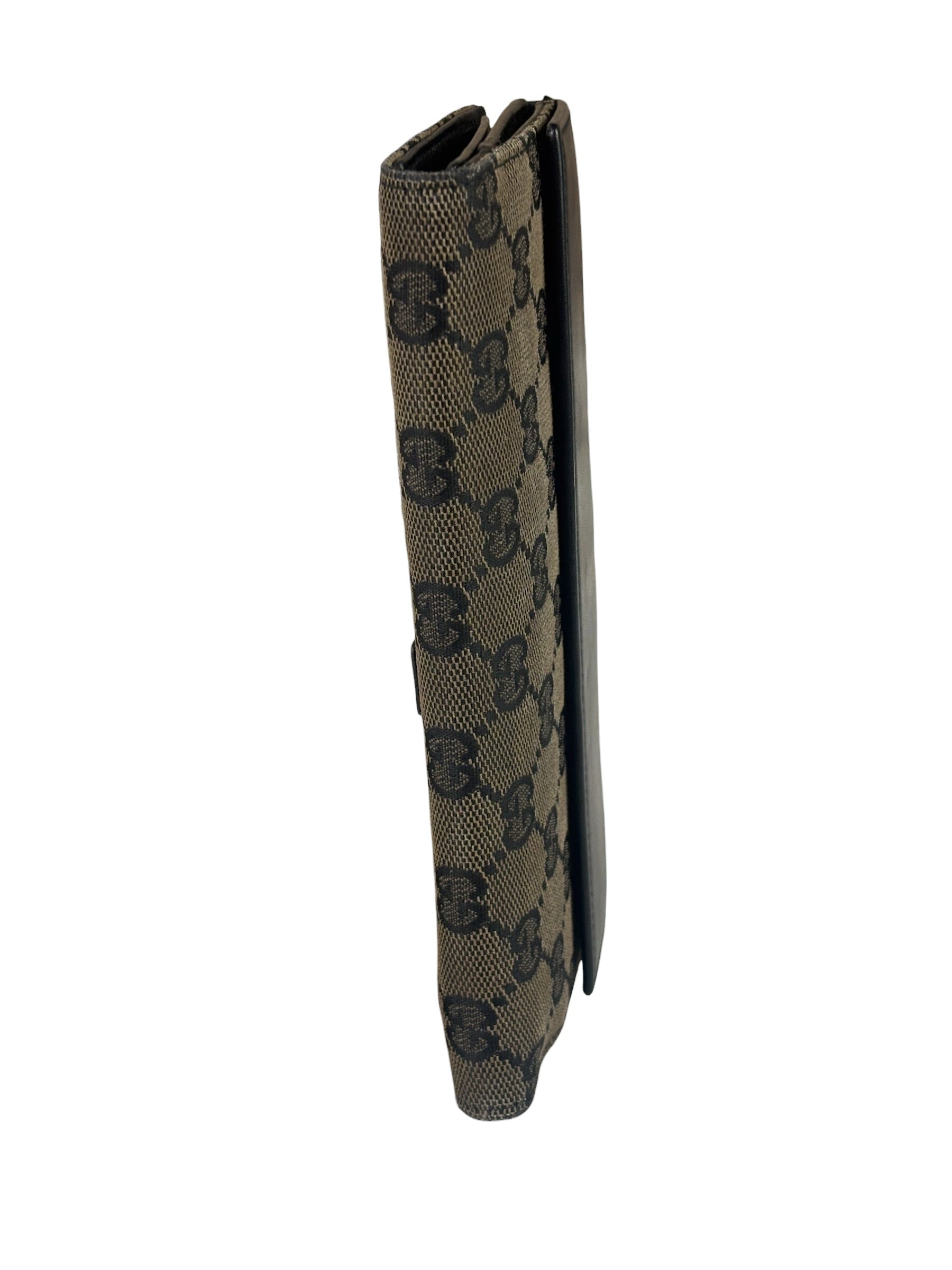 Gucci Black Leather Trim GG Flap Long Wallet
