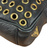 Prada Vintage Black Leather Nappa Metal Grommet Bauletto Handbag