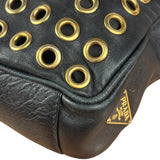 Prada Vintage Black Leather Nappa Metal Grommet Bauletto Handbag