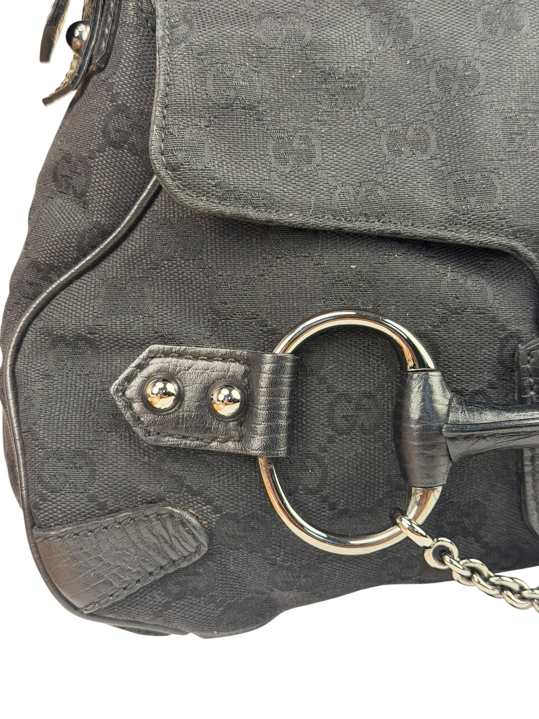 Gucci GG Vintage Black Horsebit Flap Shoulder Bag