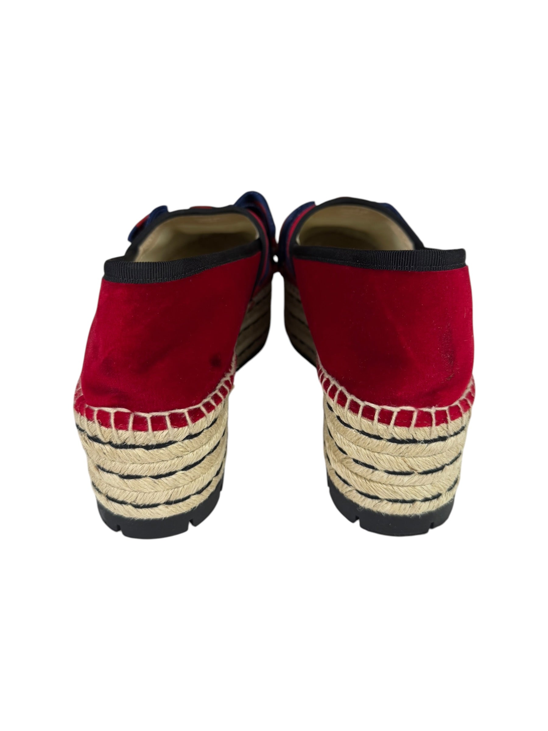 Gucci Red Velvet Pilar Platform Espadrilles