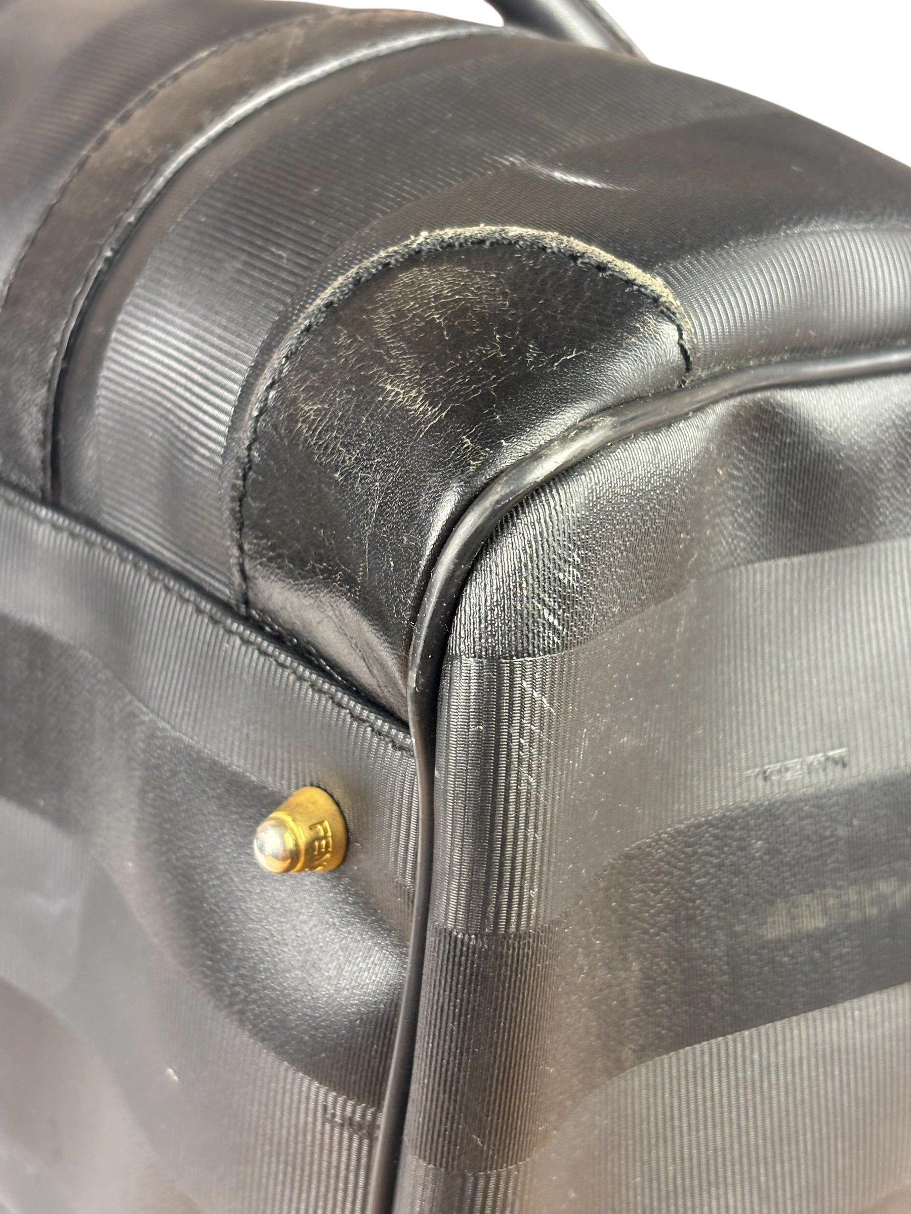 Fendi Grey/Black Leather Striped Boston Bag