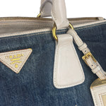 Prada Denim White Leather Trim Saffiano Handbag