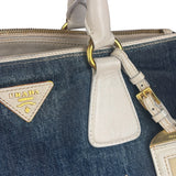 Prada Denim White Leather Trim Saffiano Handbag