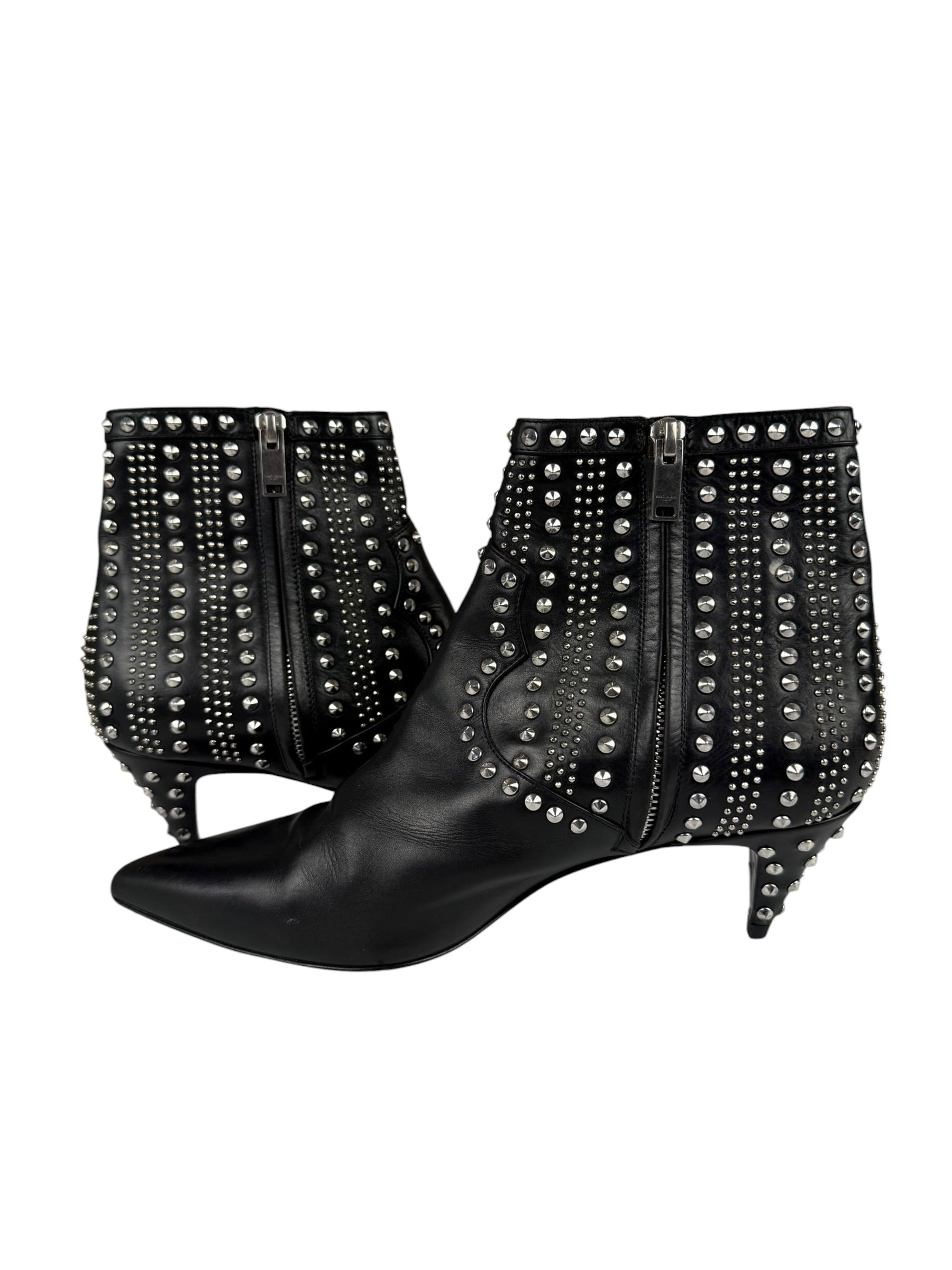 Saint Laurent Black Leather Studded Ankle Boots