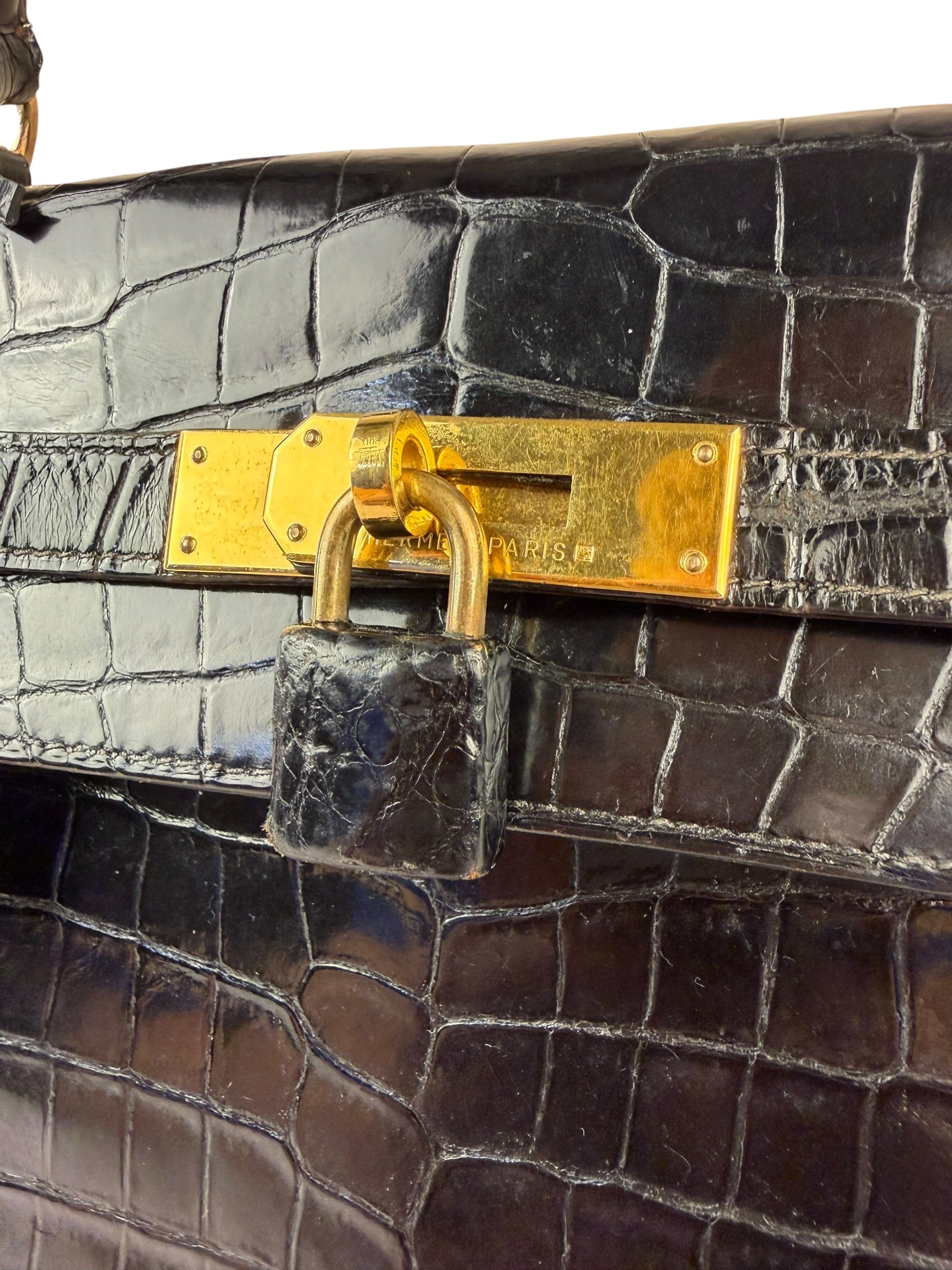 Hermes 1985 Black Crocodile Kelly 35