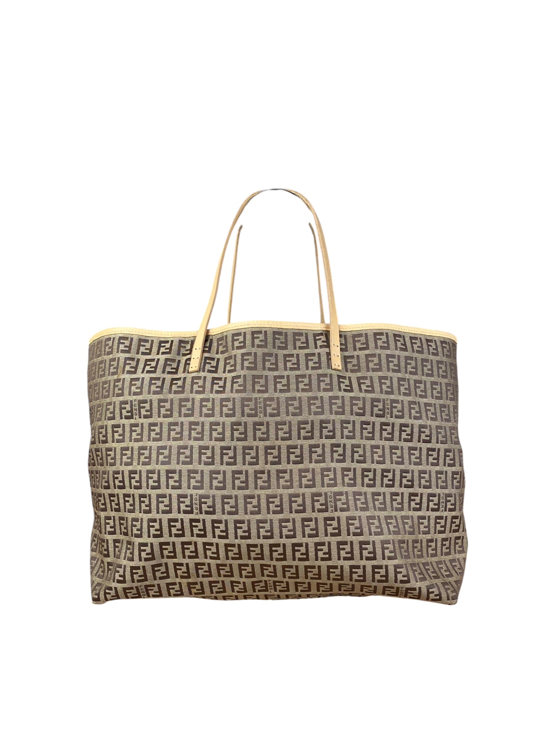 Fendi Vintage Beige Canvas Zucca Shoulder Tote