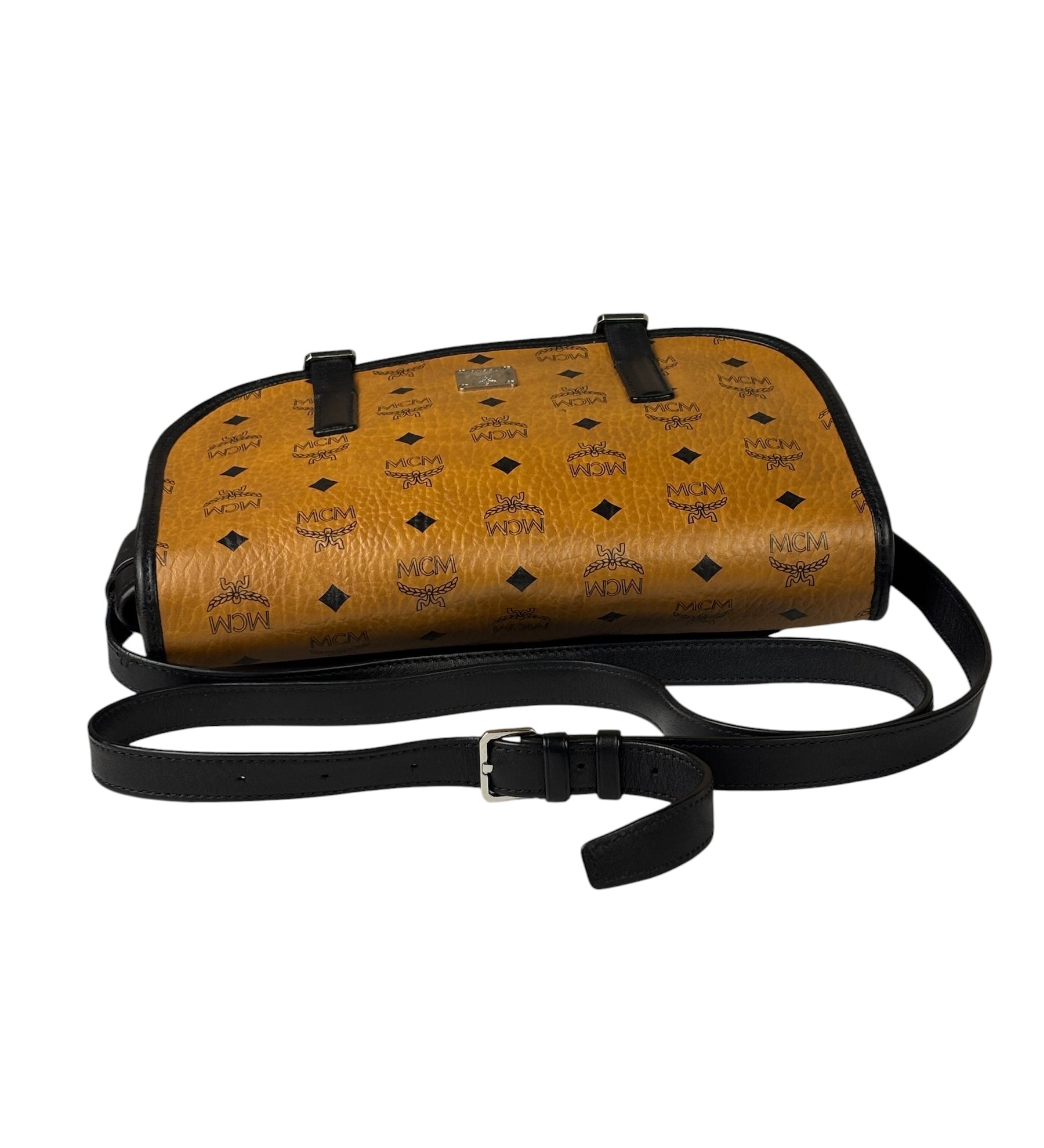 MCM Vintage Brown/Black Leather Cognac Visetos Crossbody Bag