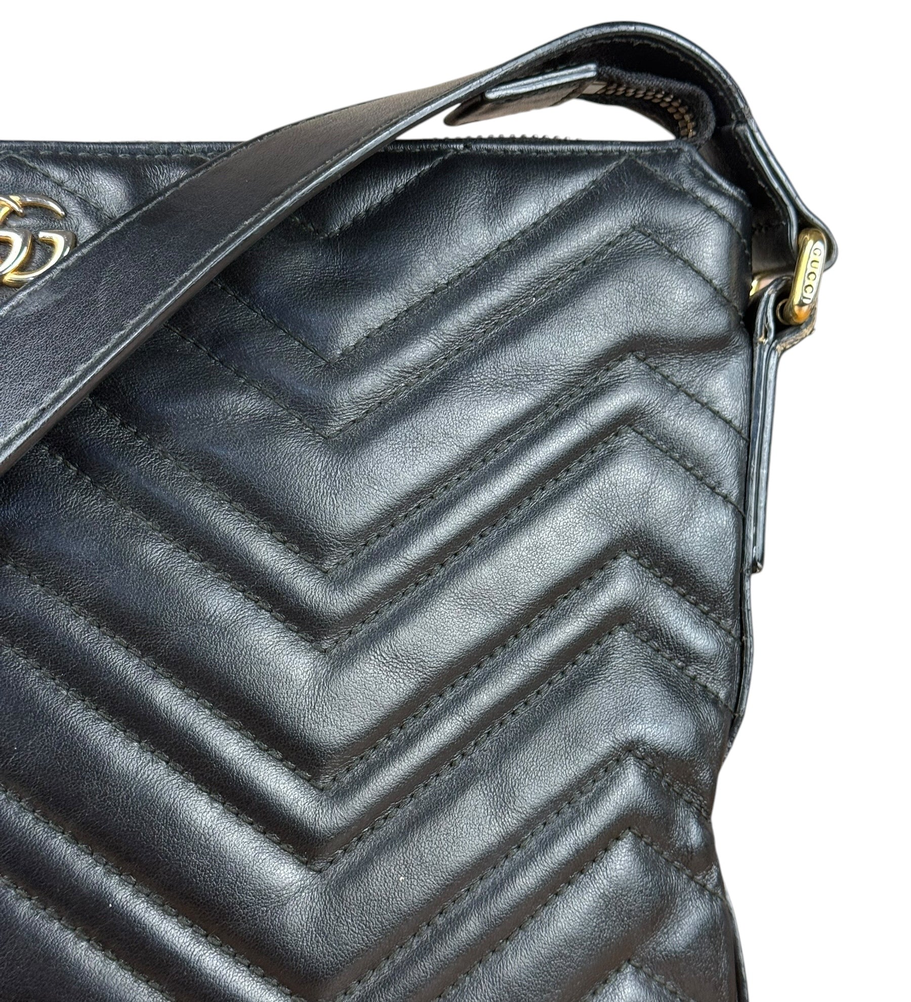 Gucci GG Black Leather Chevron Quilted Crossbody