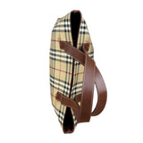 Burberry Vintage Brown Leather  Haymarket Canvas House Check Tote Bag