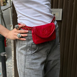 Chanel Vintage Red CC Leather Chain Belt Bag 90s