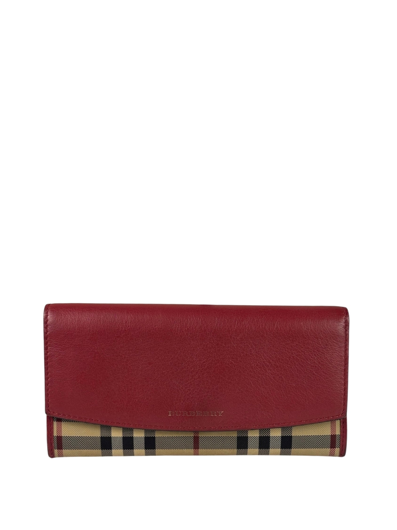Burberry Red Leather House Check Continental Long Wallet