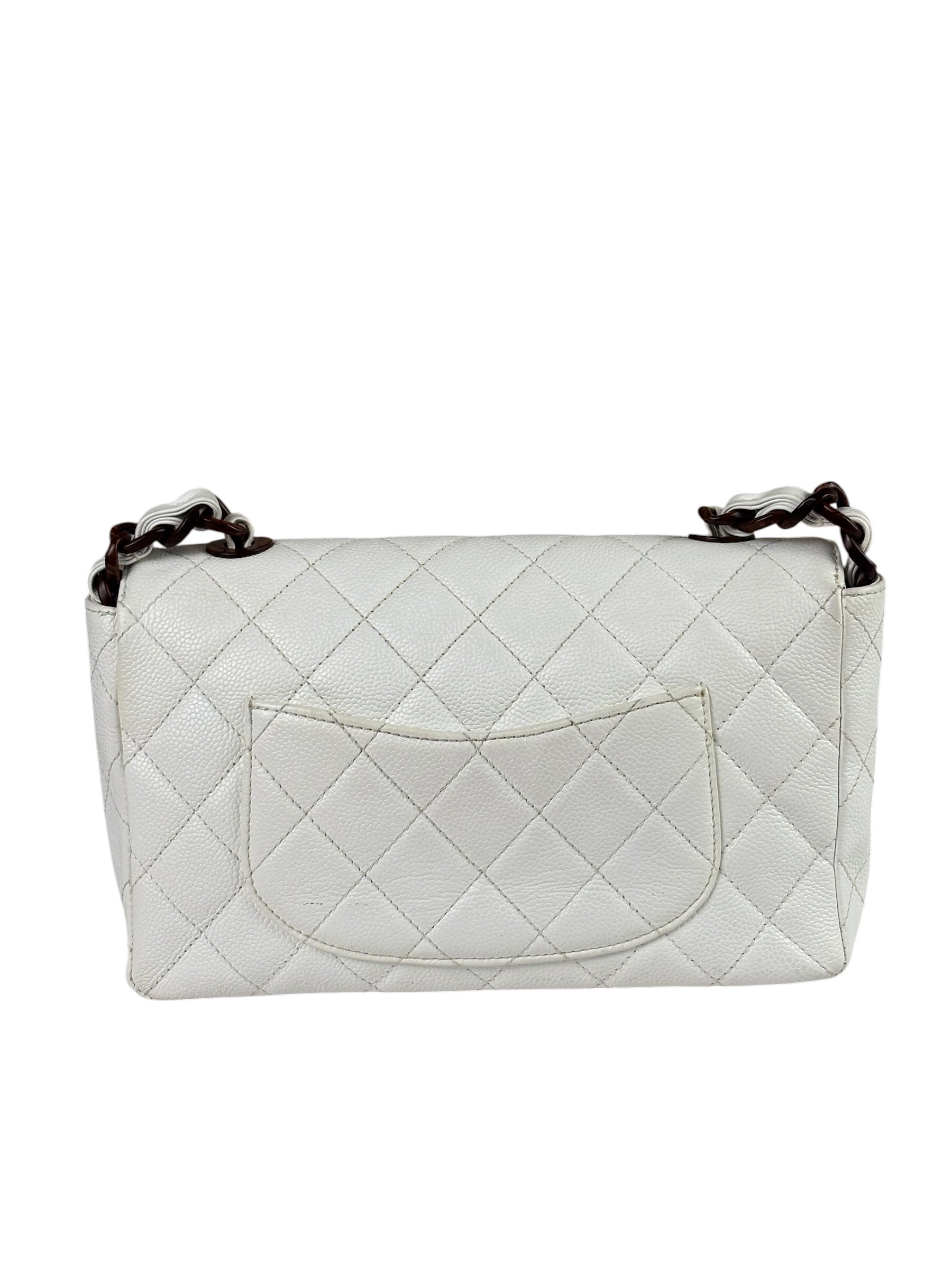 Chanel White Quilted Caviar Wooden M Flap 1999