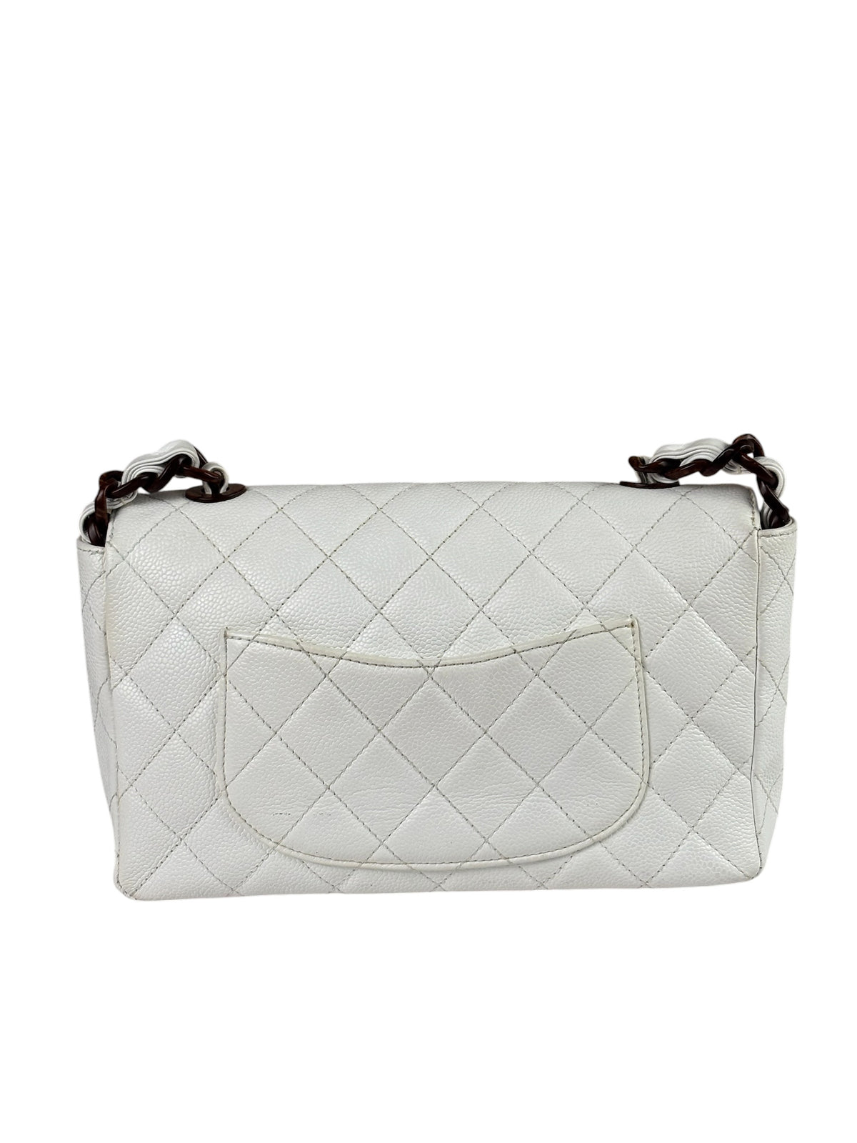 Chanel White Quilted Caviar Wooden M Flap 1999
