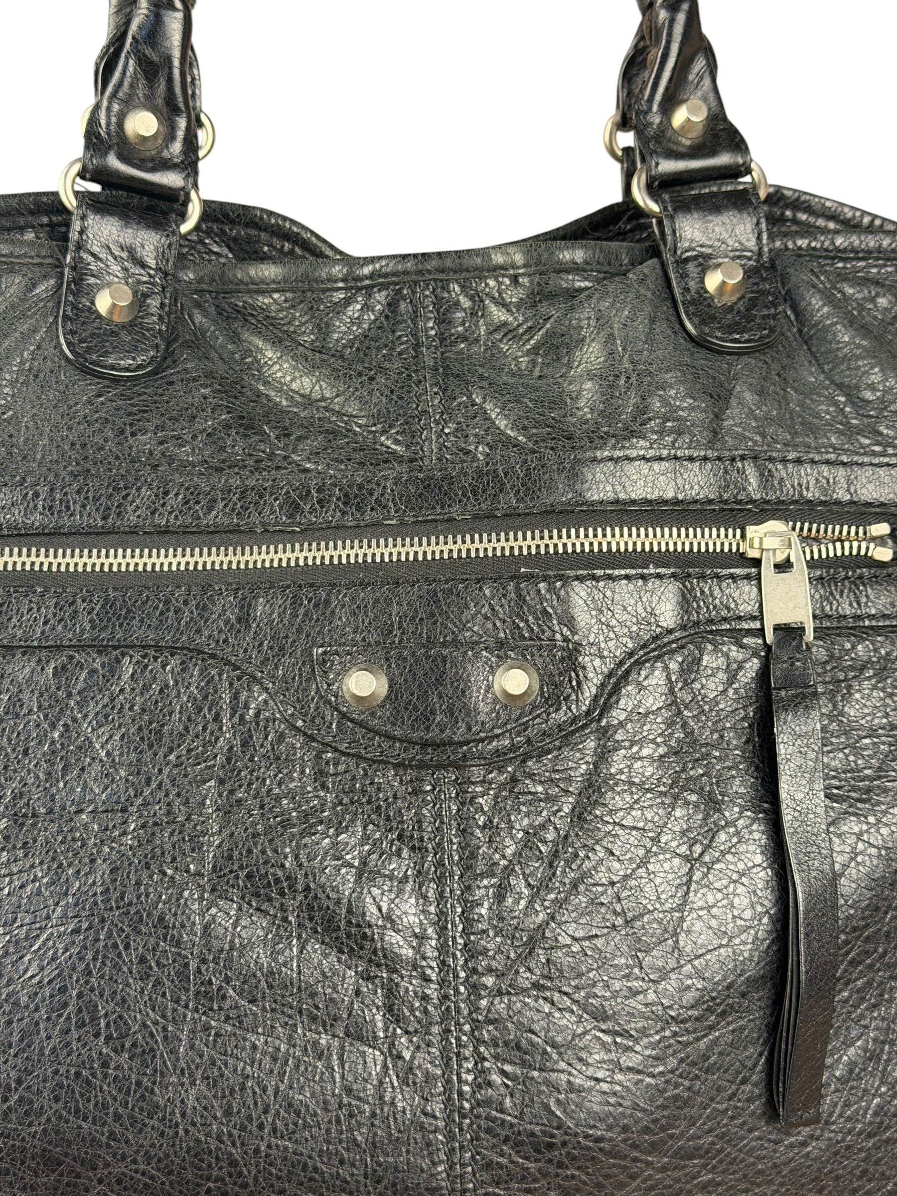 Balenciaga Vintage Black Leather Classic Square Zip Shoulder Tote Bag