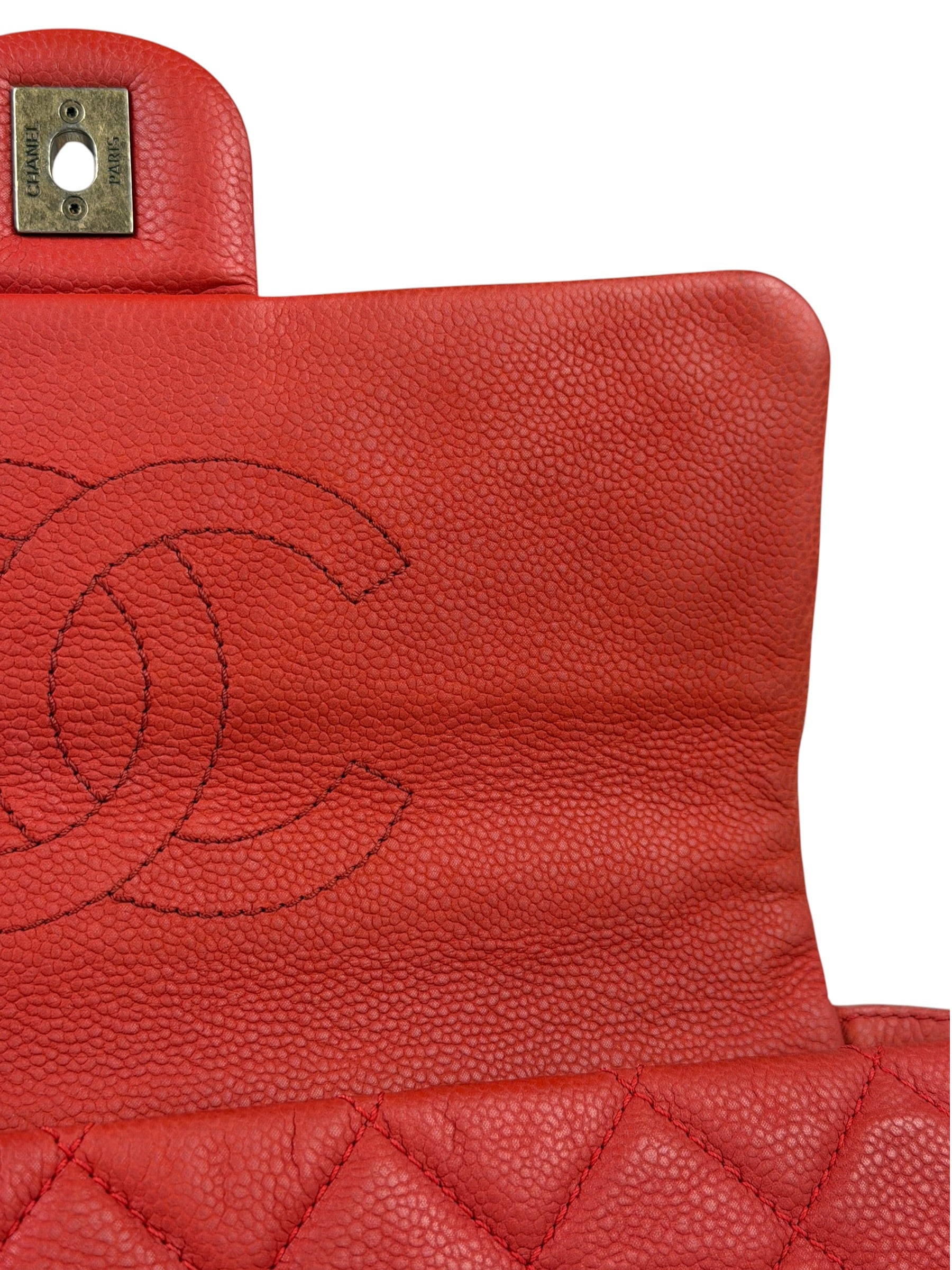 Chanel Red Quilted Caviar Leather Timeless Shoulder Bag 2012
