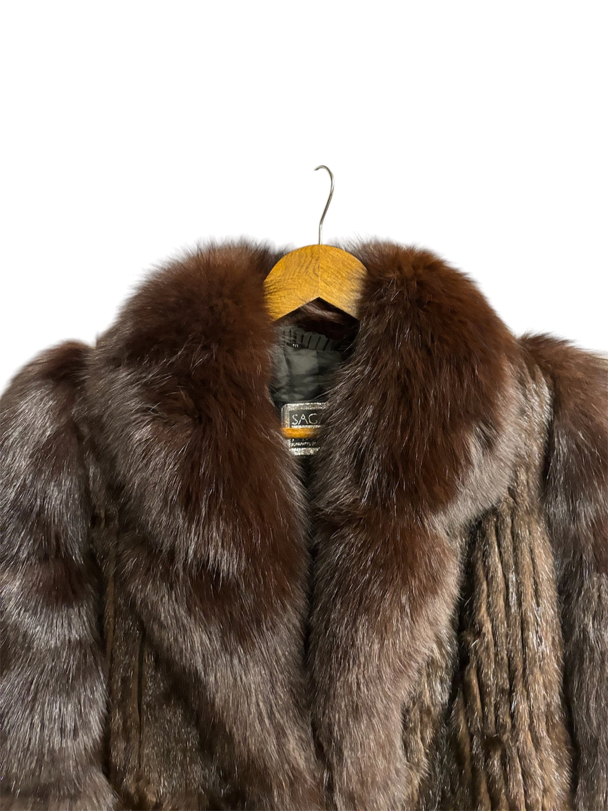 Vintage Saga Dark Brown Mink/Fox Fur Trim Vertical Stripped Coat