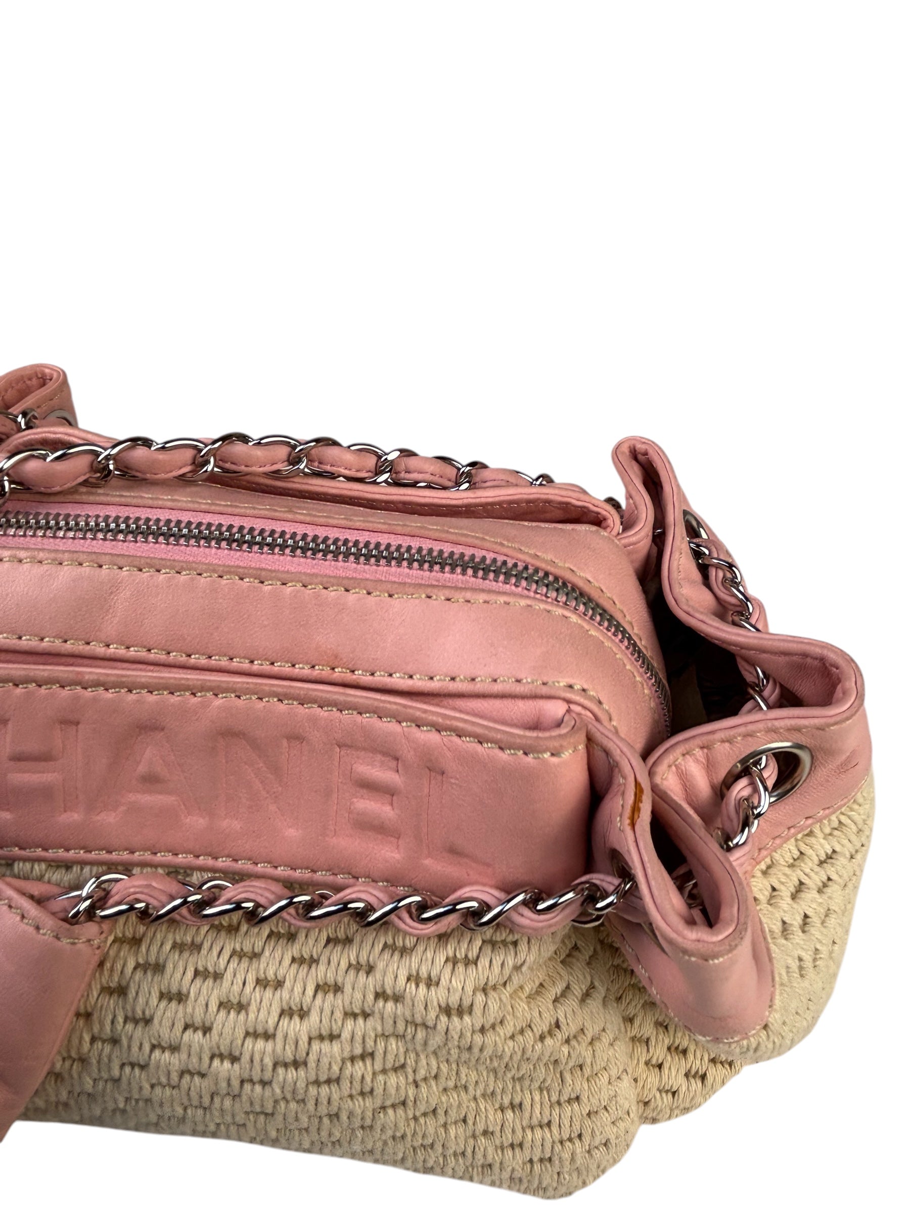 Chanel Pink Lambskin Trim Woven Lax Accordion Shoulder Bag 1997