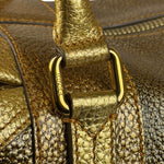Fendi Metalic Gold Patent Pebbled Leather Media Boston Bag