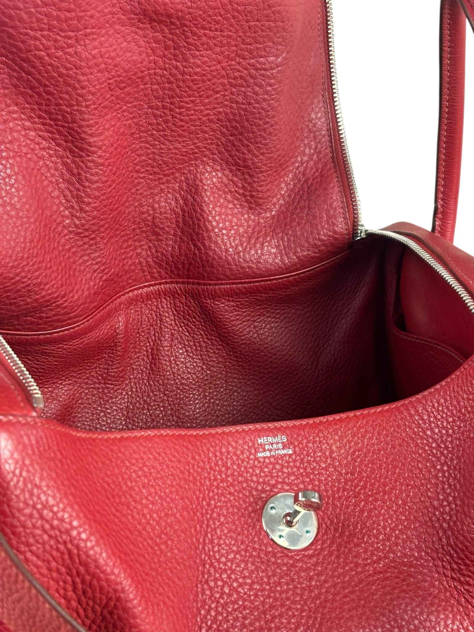 Hermes Rouge Clemence Leather Lindy 34